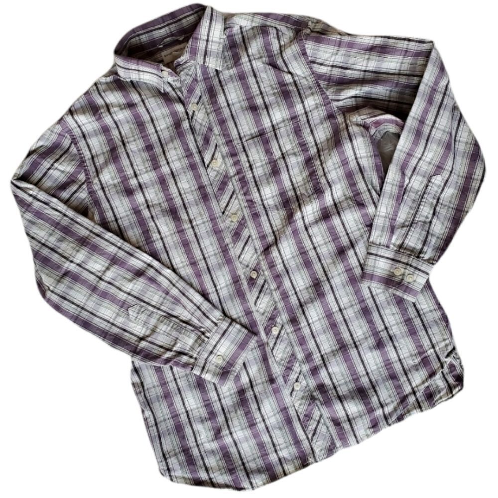 BANANA REPUBLIC Purple Plaid Button Down S…